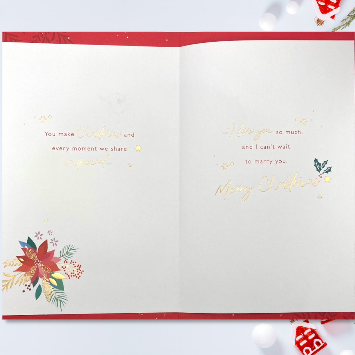 Inside image with red border and full colour printed insert with gold foil accents