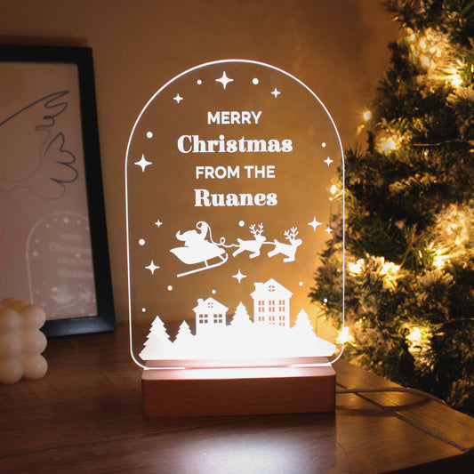 Personalised Christmas Santa Wooden Based LED Light