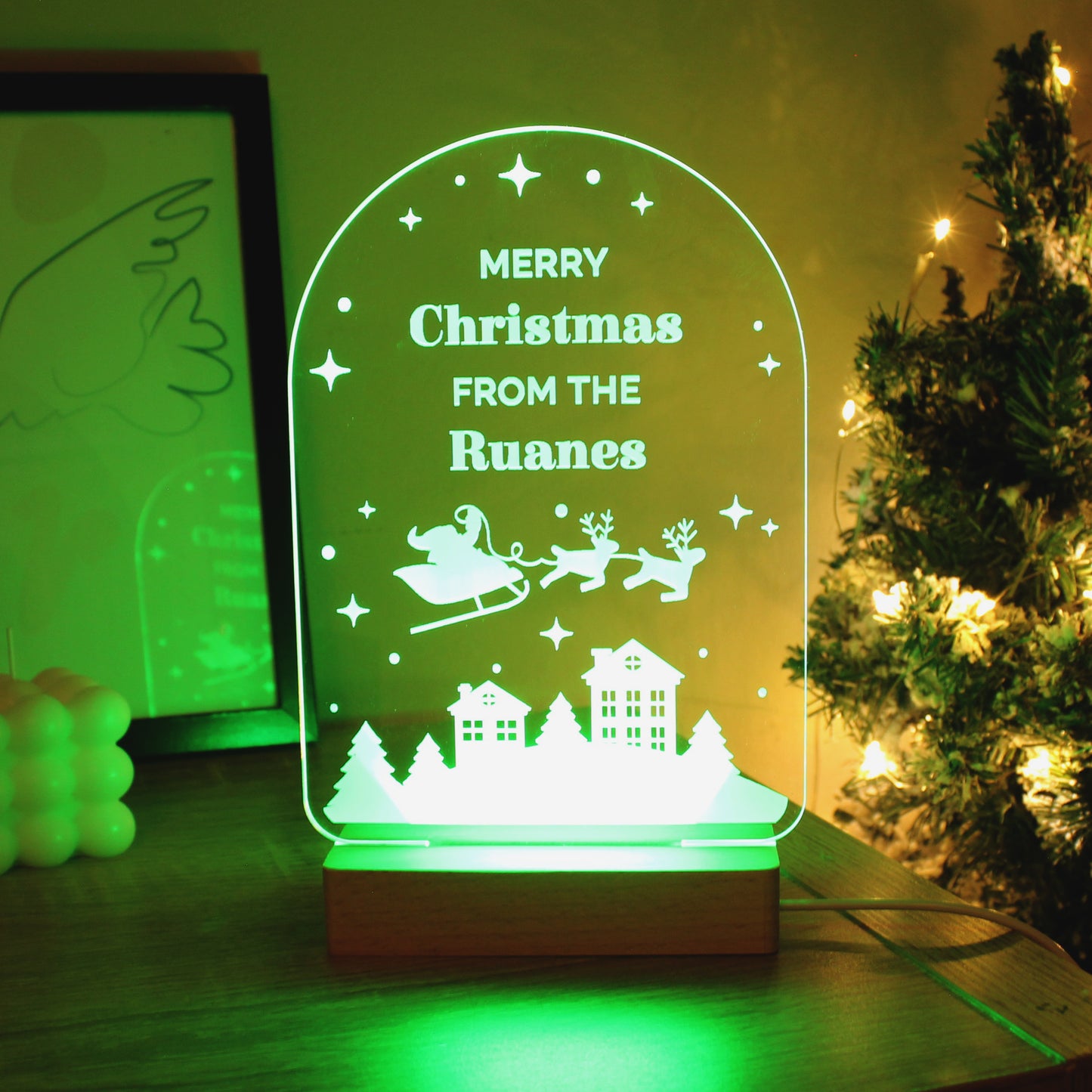 Personalised Christmas Santa Wooden Based LED Light