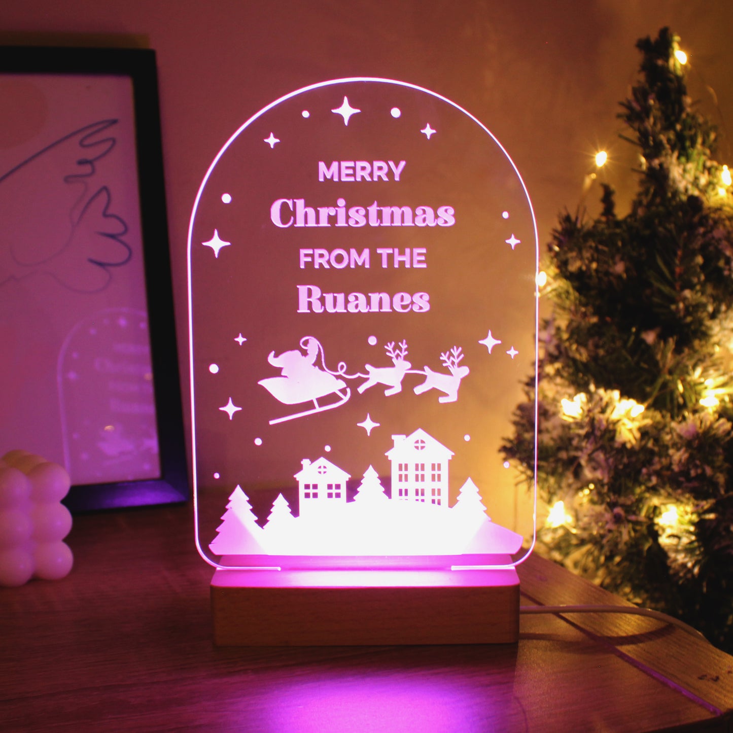 Personalised Christmas Santa Wooden Based LED Light