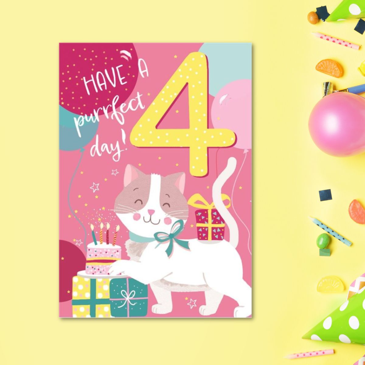 4th Birthday Card - Funhouse Pink