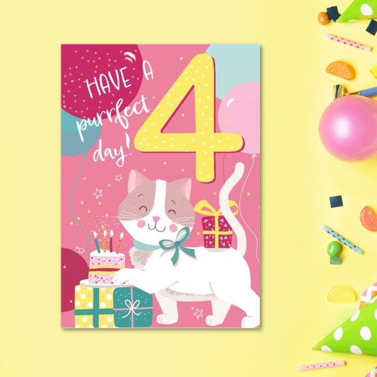 4th Birthday Card - Funhouse Pink