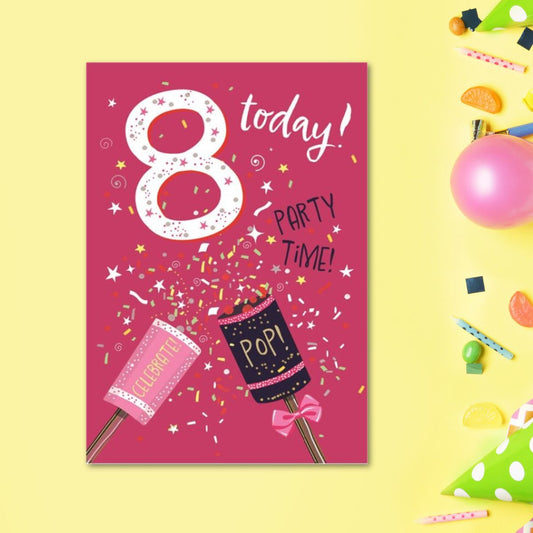 8th Birthday Card - Funhouse Pink