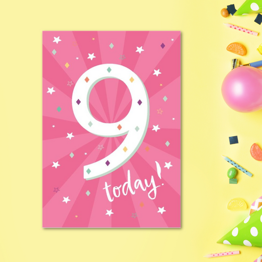 9th Birthday Card - Funhouse Pink