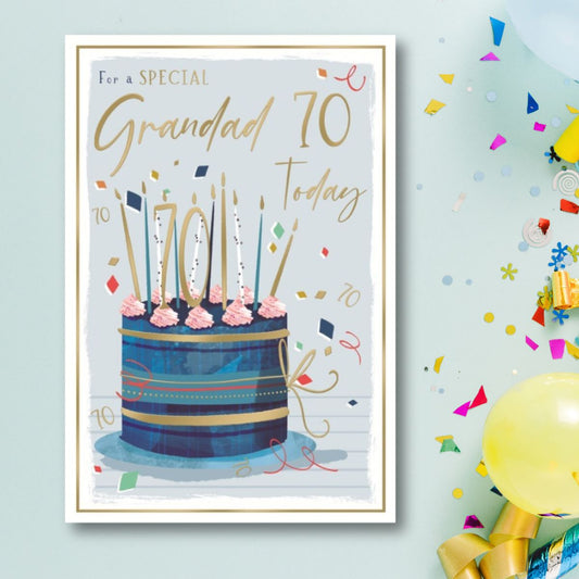 Grandad 70th Birthday Card - Cake & Candles