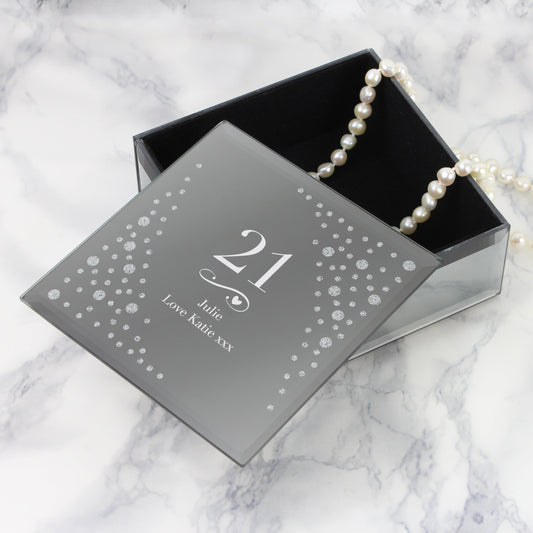 Personalised 21st Swirls & Hearts Diamante Glass Trinket Box