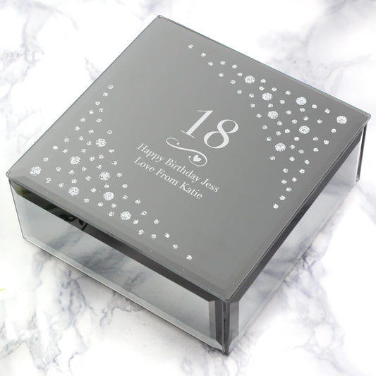 Personalised 18th Swirls & Hearts Diamante Glass Trinket Box