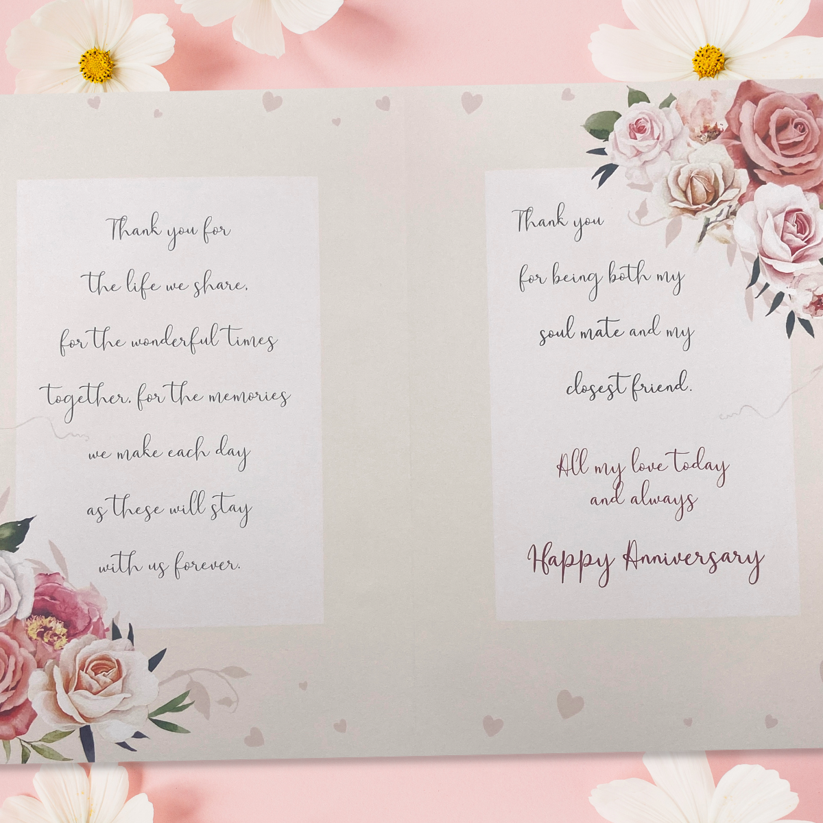 Full colour printed insert with roses and verse