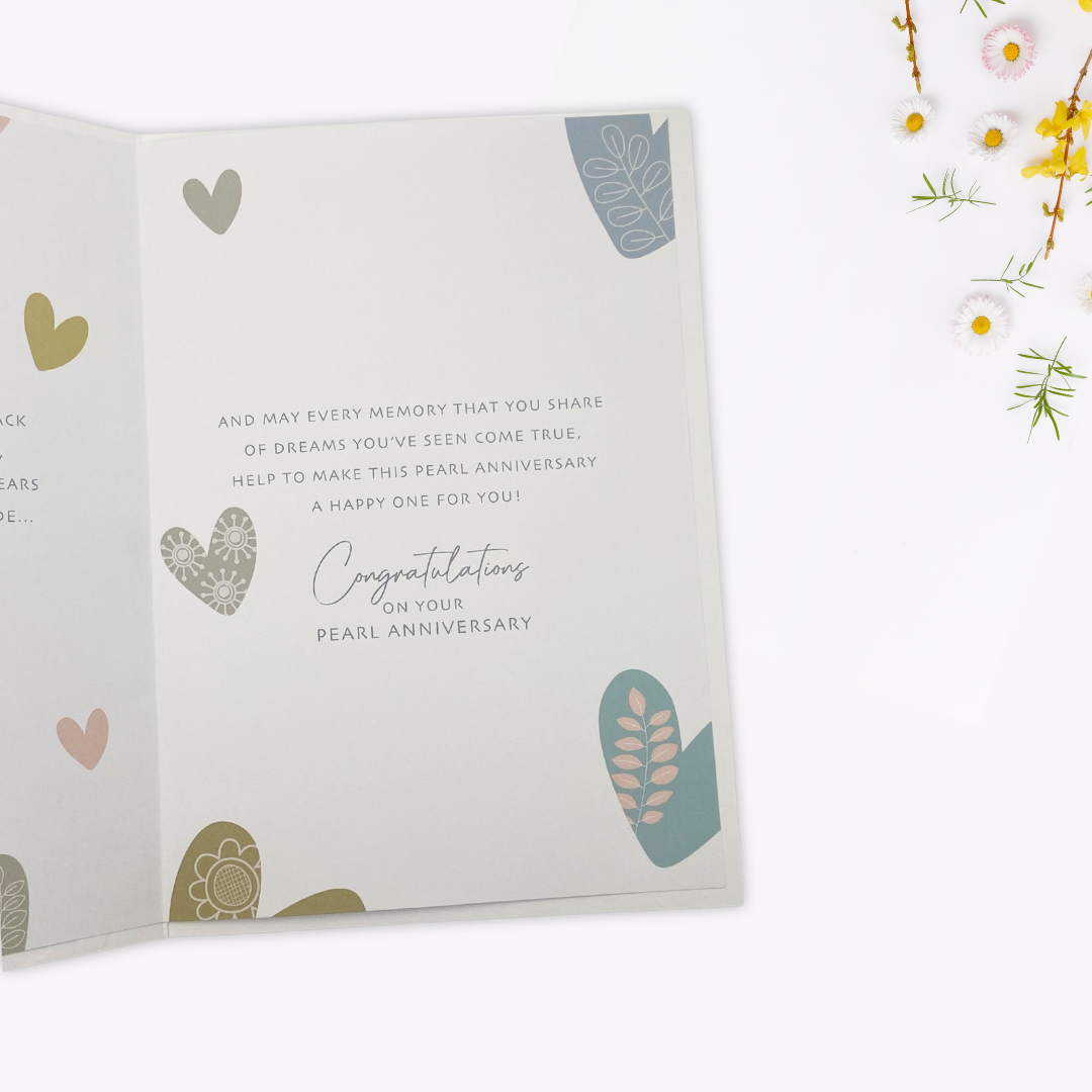 Pearl Wedding Anniversary Card - 30th Gold Hearts