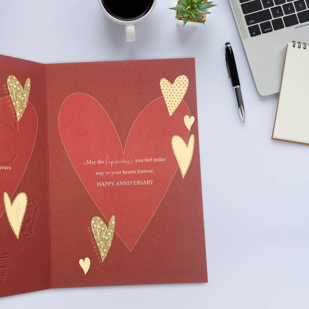 Golden Wedding Anniversary Card - 50th Gold Hearts