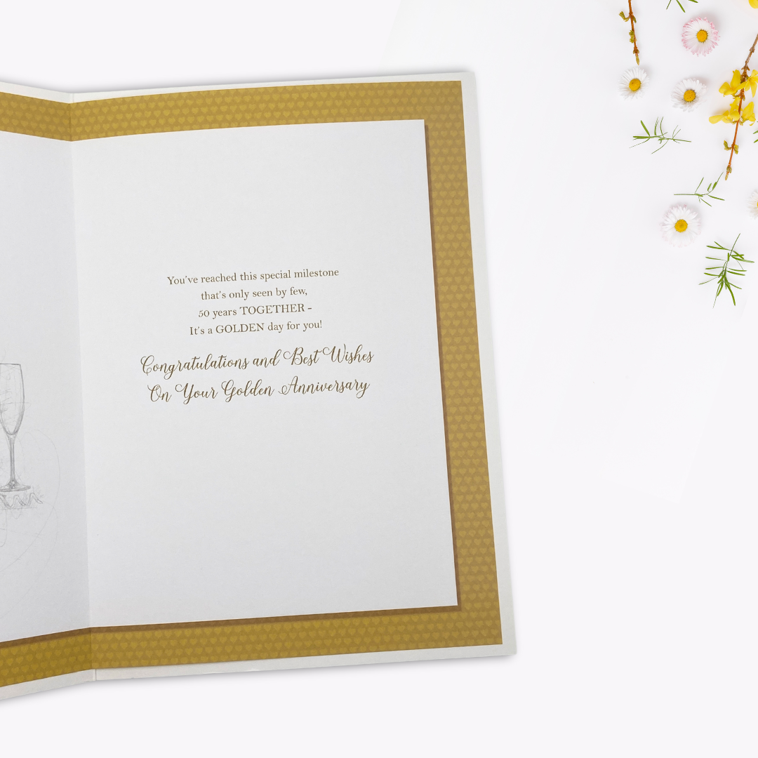 Golden Wedding Anniversary Card - 50th Yellow Roses