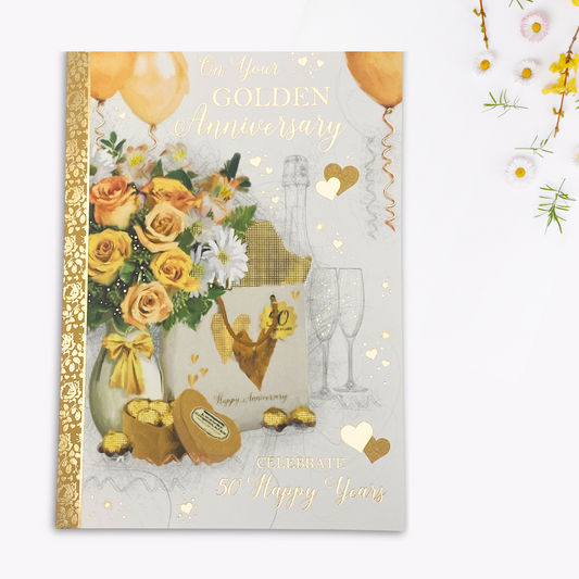 Golden Wedding Anniversary Card - 50th Yellow Roses