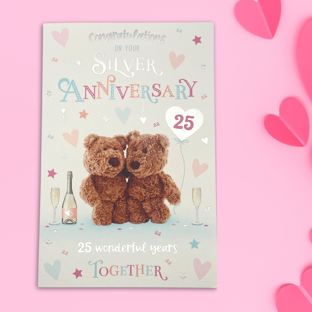 Silver Wedding Anniversary Card - 25th Barley Bear – The Celebration Store