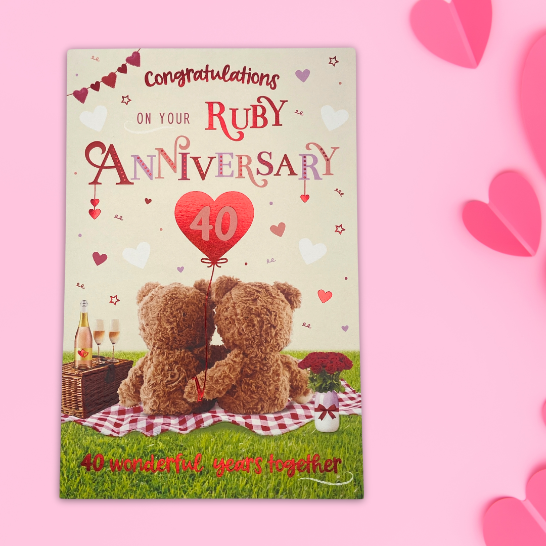 Ruby Wedding Anniversary Card - 40th Barley Bear