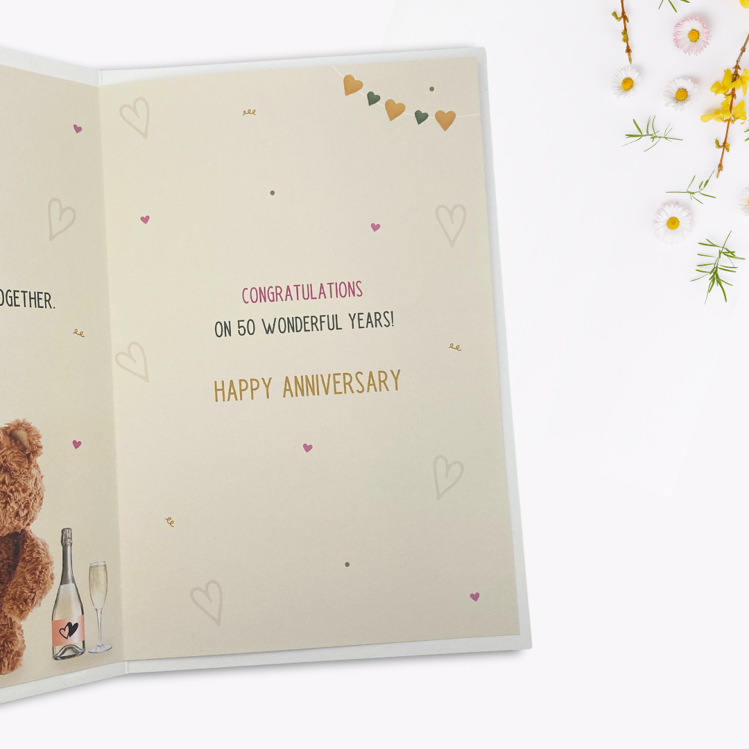 Golden Wedding Anniversary Card - 50th Barley Bear