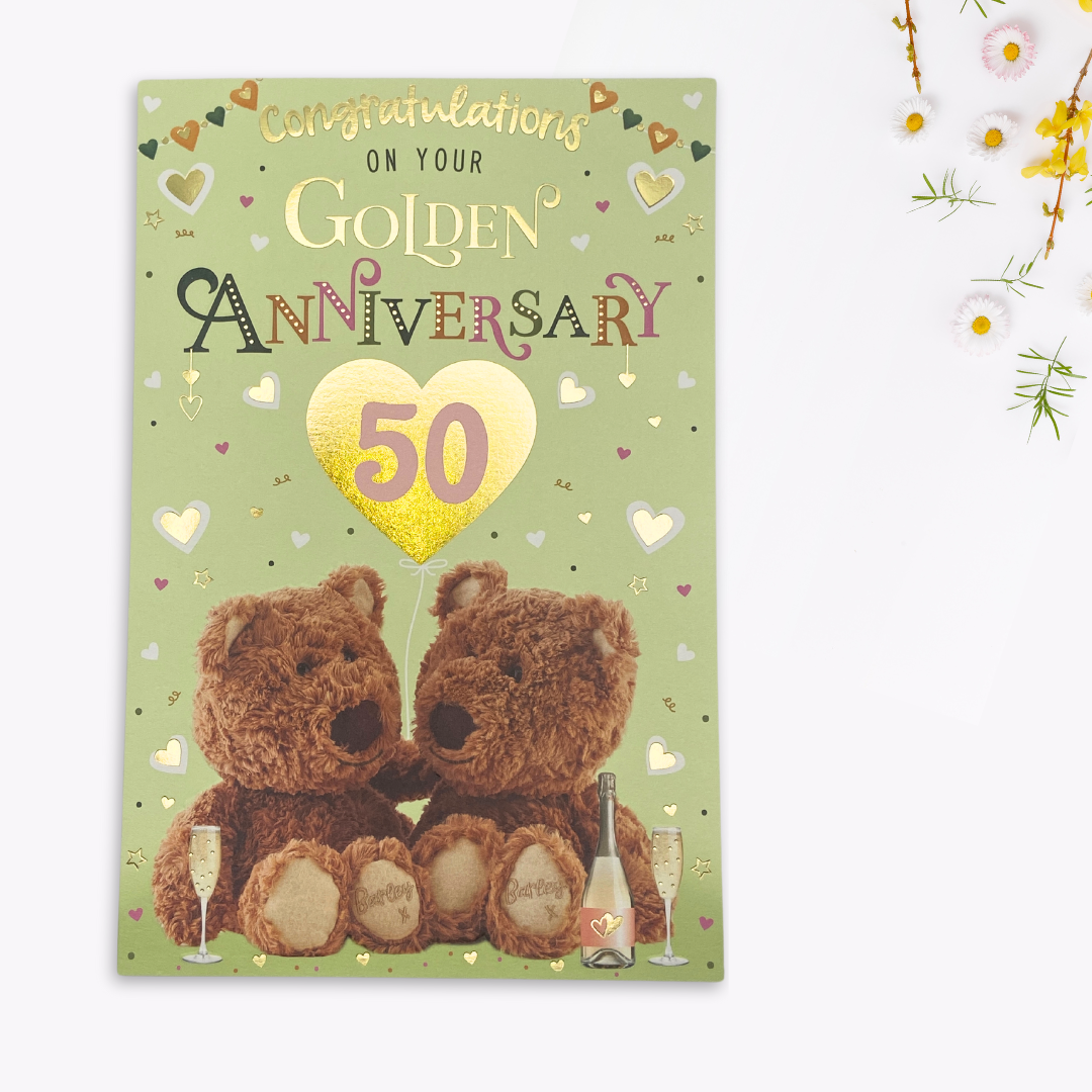 Golden Wedding Anniversary Card - 50th Barley Bear – The Celebration Store