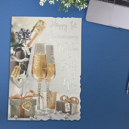 Happy 1st Wedding Anniversary Card - Velvet Champagne & Gifts