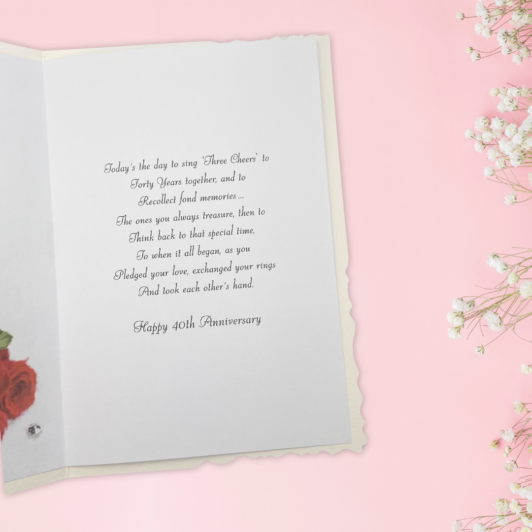 Ruby Wedding Anniversary Card - 40th Velvet Champagne & Roses