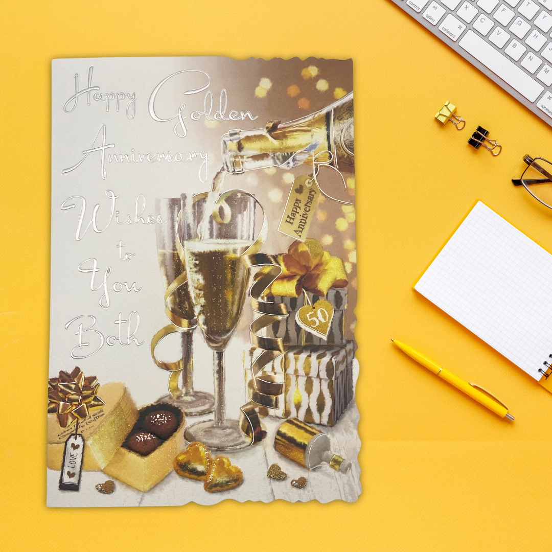 Golden Wedding Anniversary Card - 50th Velvet Champagne & Chocolates