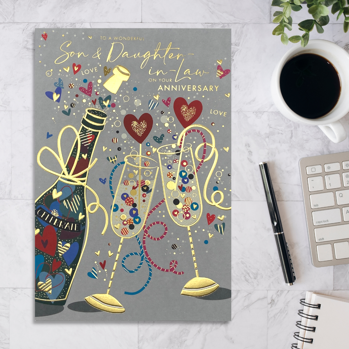 Grey card with bubbly and glasses