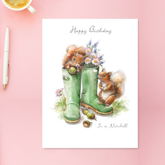 Pawfolio Birthday Card - Squirrel In A Nutshell