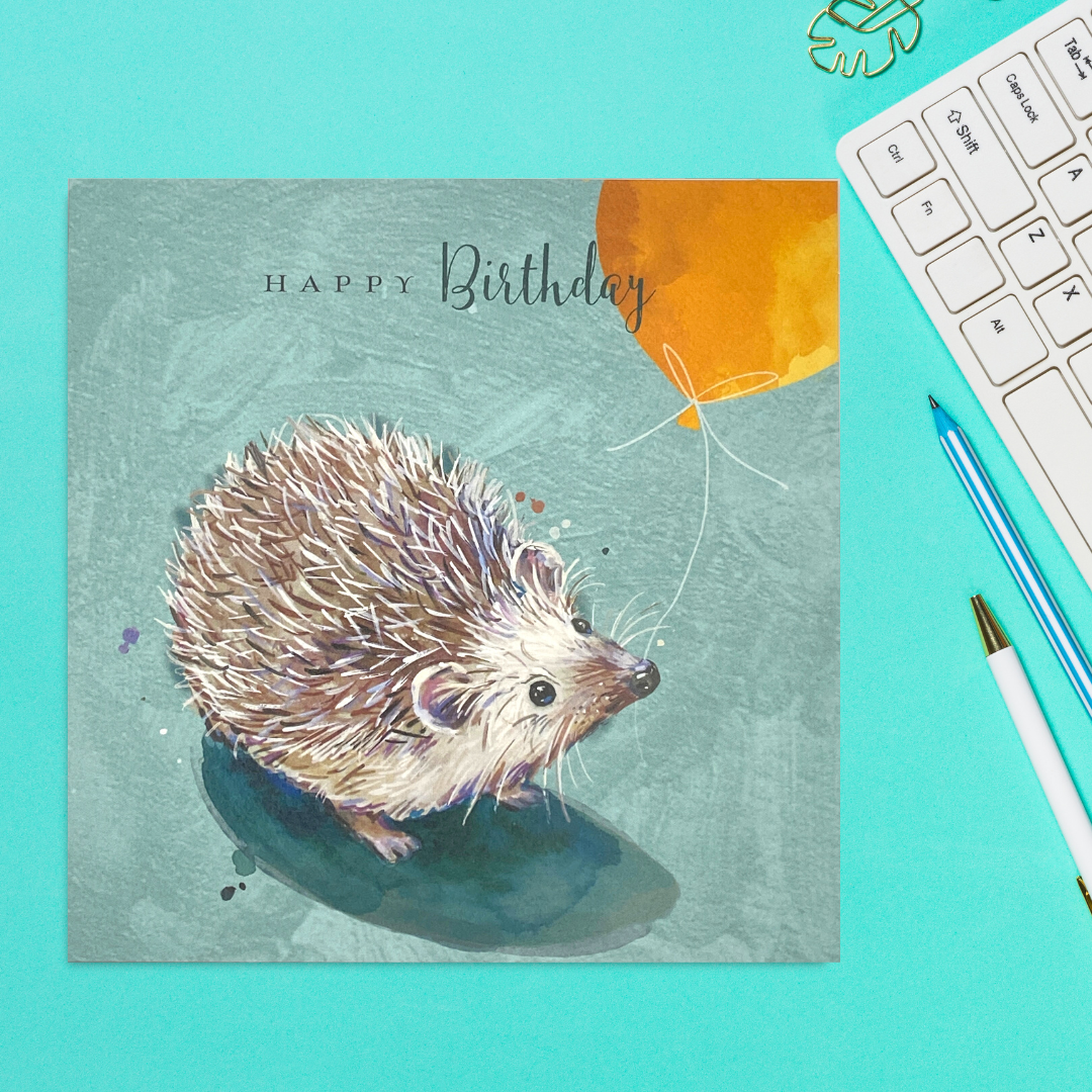 Hedgehog illustration with and orange balloon