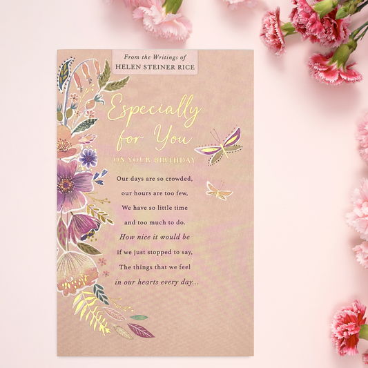 Peach card with butterfly and flowers