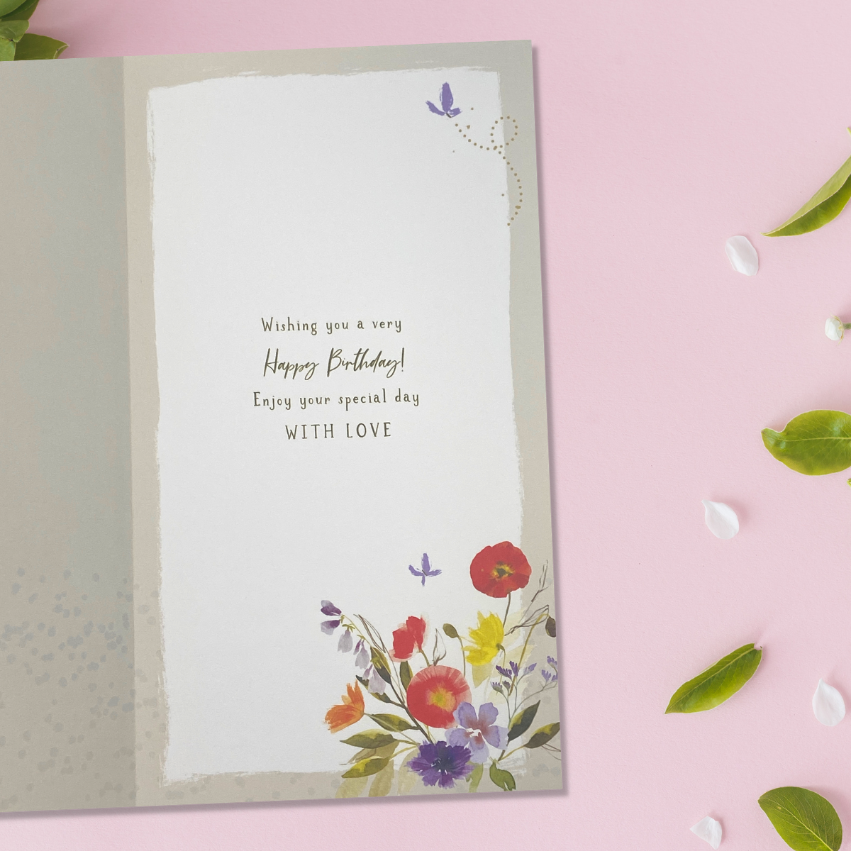 Inside image with full colour printed insert with floral border and verse