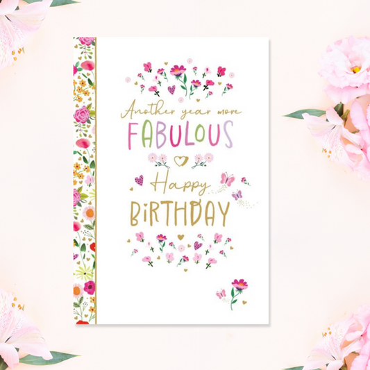 White card with floral border and pretty coloured text