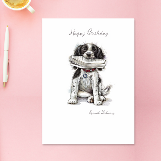 Pawfolio Birthday Card - Special Delivery Dog & Newspaper