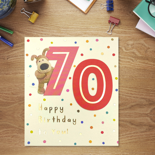 70th Birthday Card - Boofle Bear Dots