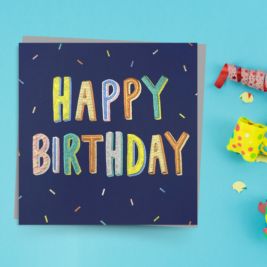 Party Poppers Birthday Card - Bright Text