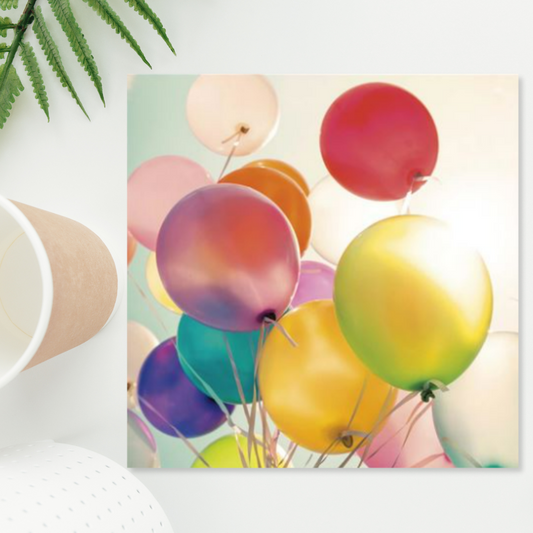 Pastel balloons in the sky photographic image on square card