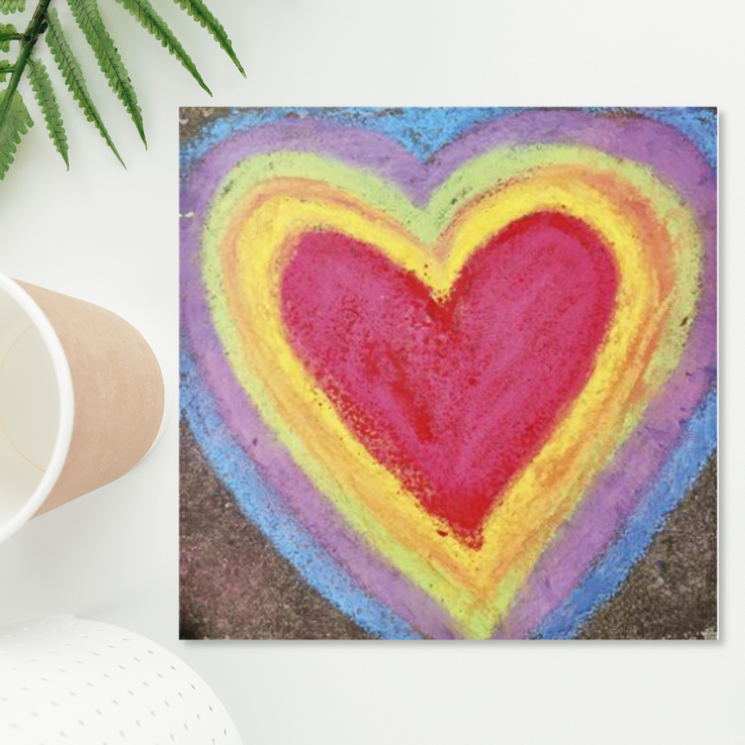 Rainbow pastel heart illustration square card