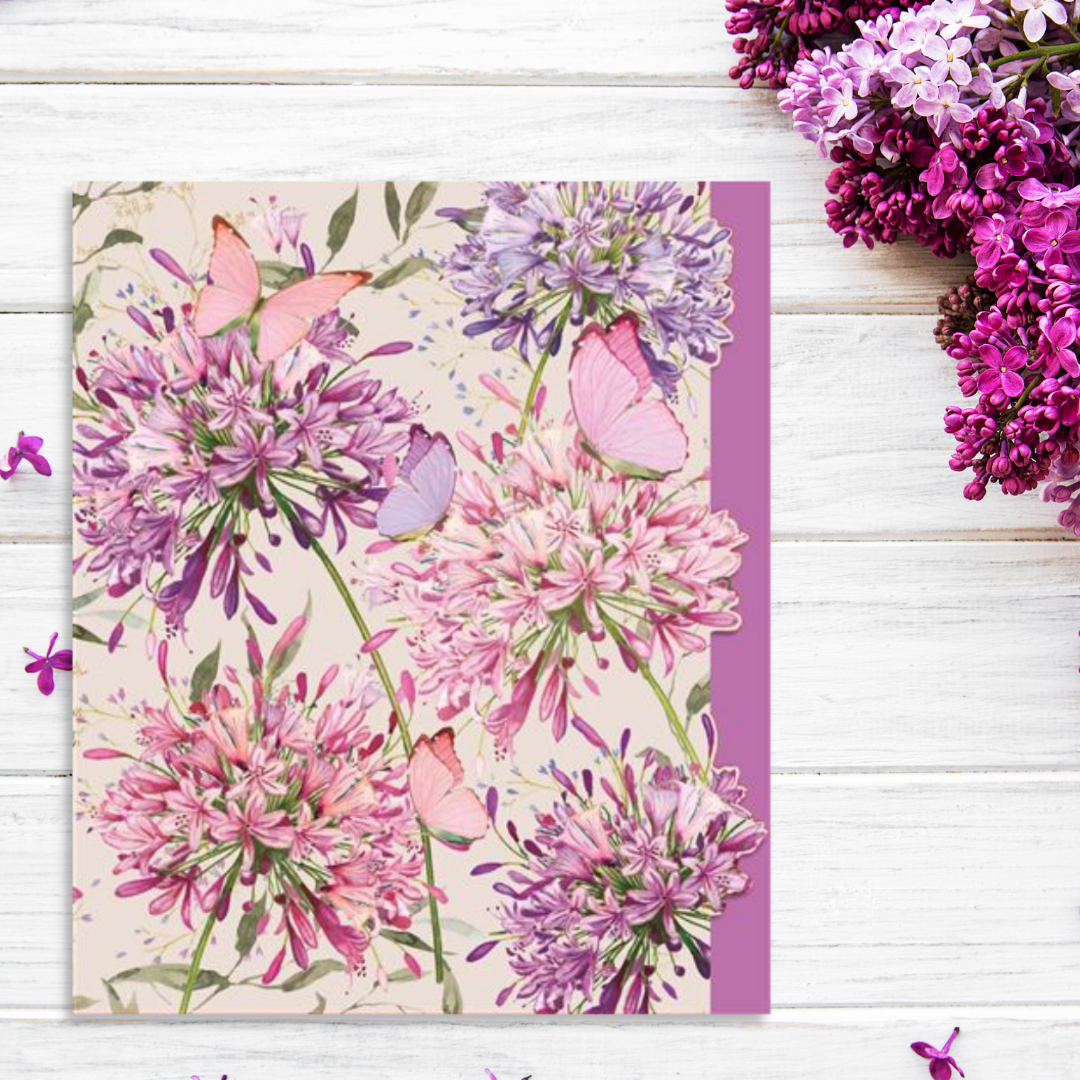 Pink and lilac alliums with pink die cut border