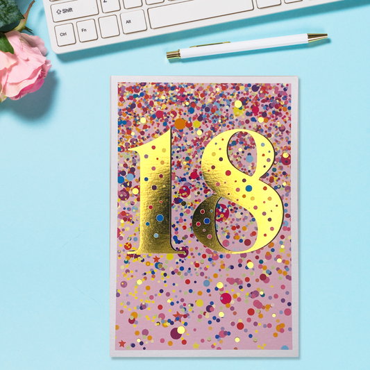 18th Birthday Card - Multicoloured Confetti