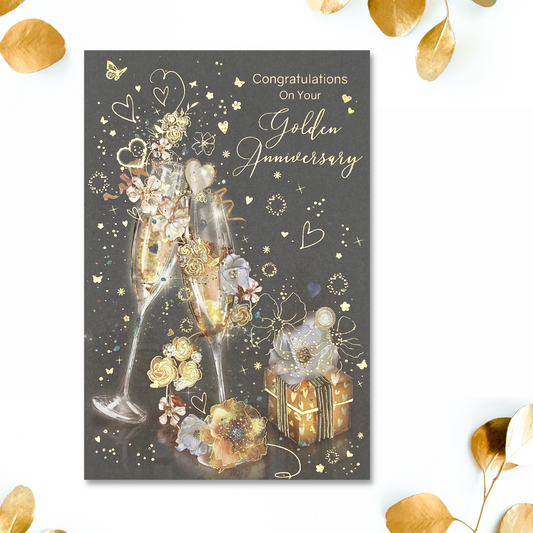 Grey card with flutes and flowers