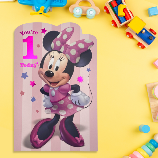 Age 1 Minnie Mouse Front image with pink stripe background