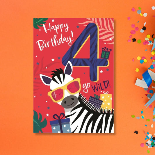 4th Birthday Card - Funhouse Red