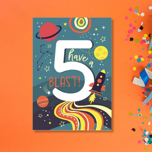 5th Birthday Card - Funhouse Blue