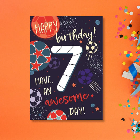 7th Birthday Card - Funhouse Blue