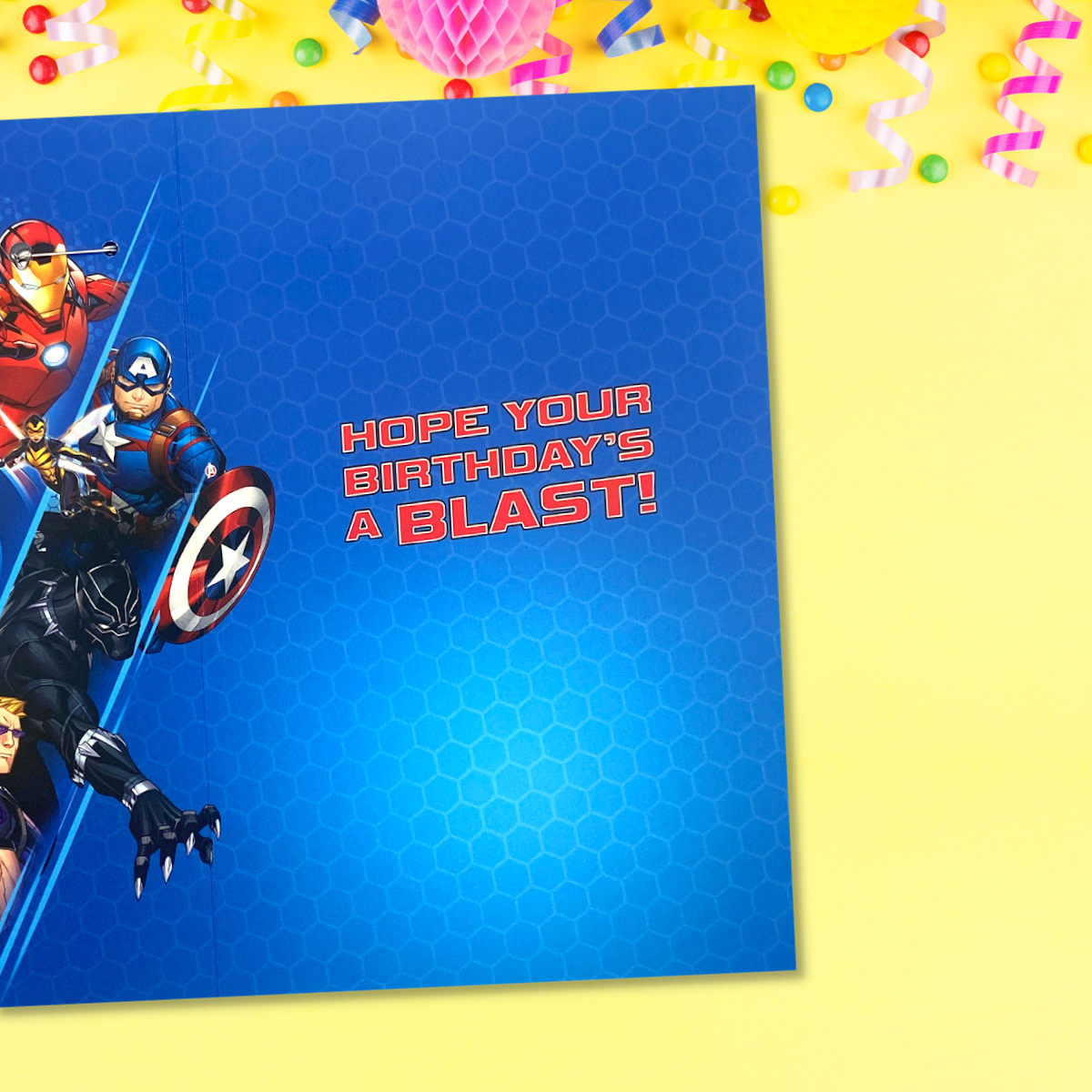 Inside image with full colour print and text hope your birthday's a blast!