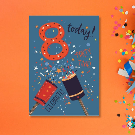 8th Birthday Card - Funhouse Blue