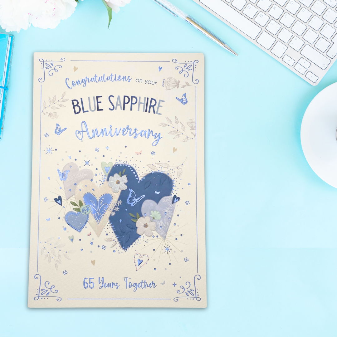 Blue Sapphire Wedding Anniversary Card - 65 Years Together