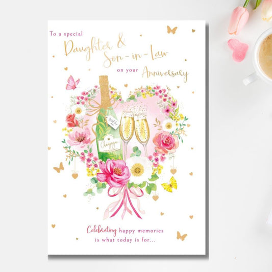 Daughter & Son-In-Law Wedding Anniversary Card - Champagne Heart