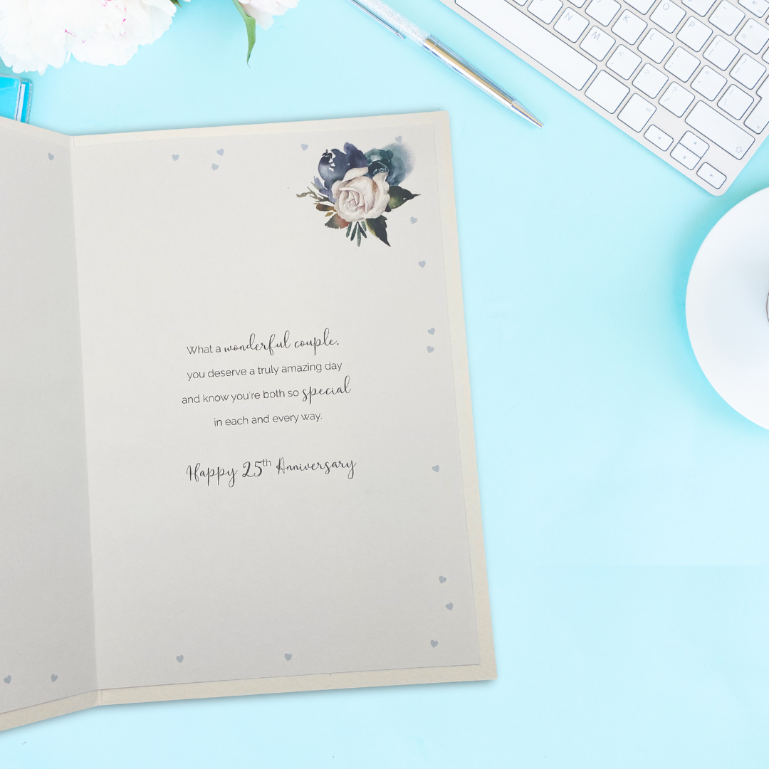 Silver Wedding Anniversary Card - 25th Floral Heart