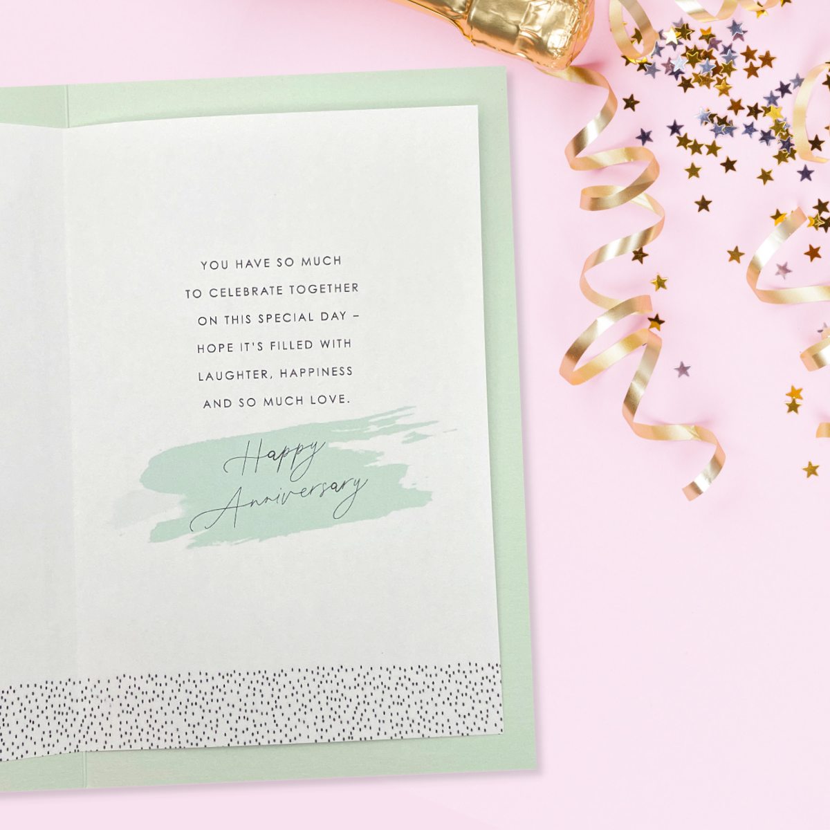 Inside with sage green background and white insert with black text