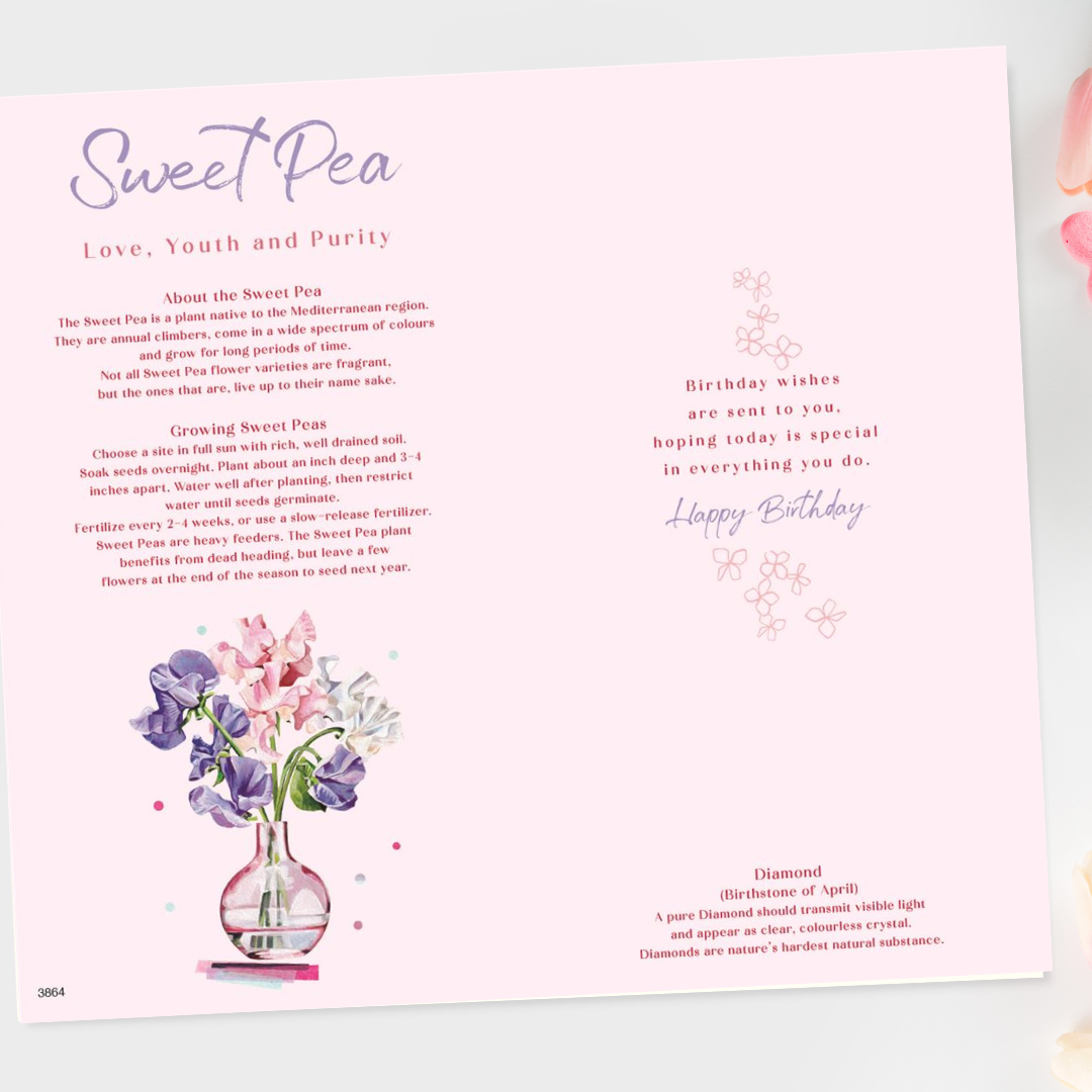 Inside image with information about Sweet Peas 