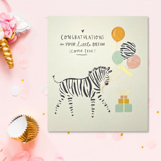 New Baby Zebra Themed Greeting Card Displayed In Full