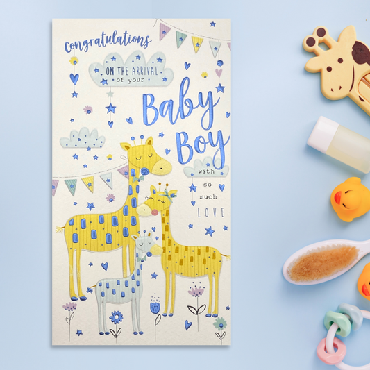 Baby Boy Congratulations Card Displayed In Full